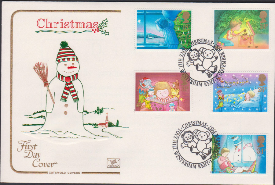 1987- Christmas First Day Cover COTSWOLD Toys Hill,Westerham,Kent Postmark