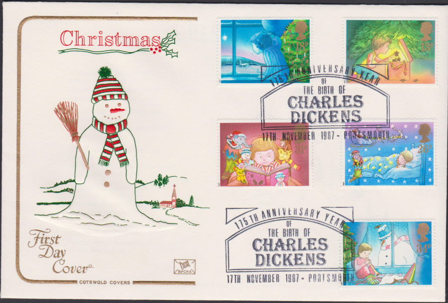 1987- Christmas First Day Cover COTSWOLD Charles Dickens,Portsmouth Postmark - Click Image to Close