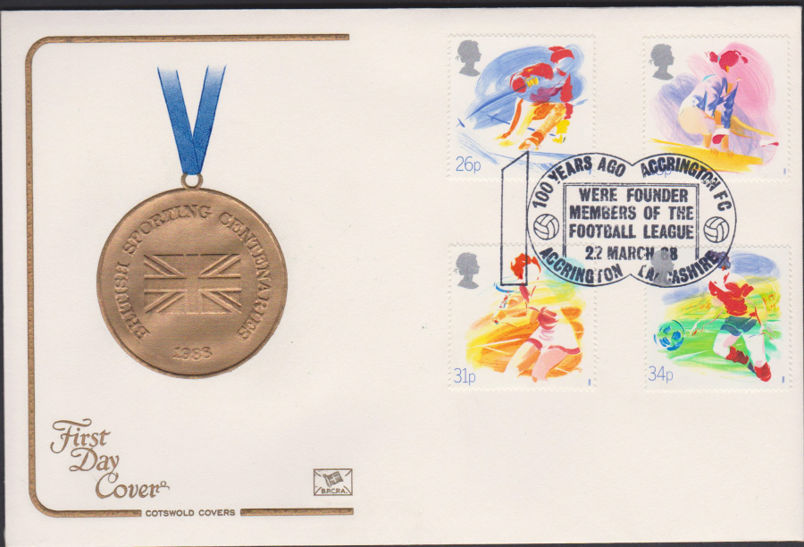 1988- Sport First Day Cover COTSWOLD Accrington F.C. Lancashire Postmark