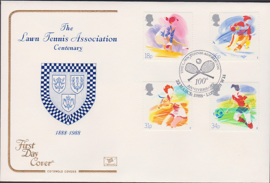 1988- Sport First Day Cover COTSWOLD OFFICIAL Lawn Tennis Association London W14 Postmark