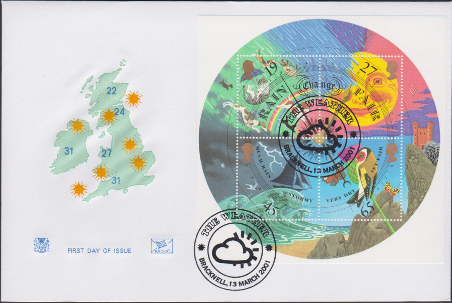 2001 -The Weather Mini Sheet FDC Stuart - The Weather Bracknell Postmark