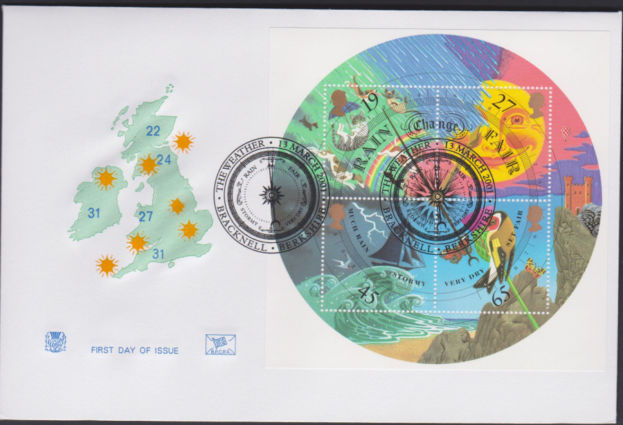 2001 -The Weather Mini Sheet FDC Stuart - The Weather Bracknell Berkshire Postmark