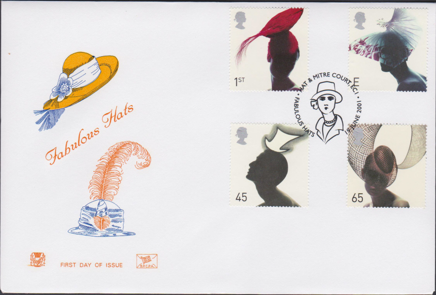 2001 -Fabulous Hats FDC Stuart - Hat & Mitre Court EC1 Postmark