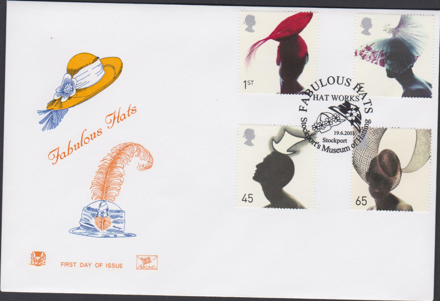 2001 -Fabulous Hats FDC Stuart - Hat Works,Stockport's Museum of Hatting Postmark