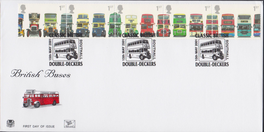 2001 -British Buses FDC Stuart - Double Deckers, Southall Postmark - Click Image to Close