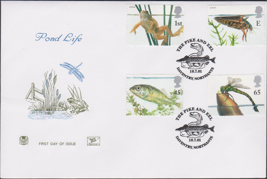 2001 -Pond Life FDC Stuart - Pike & Eel Daventry,Northants Postmark