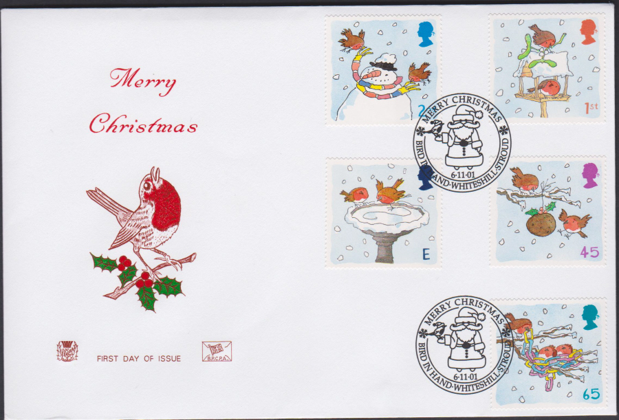 2001 -Christmas FDC Stuart -Bird in Hand Whiteshill,Stroud , Postmark