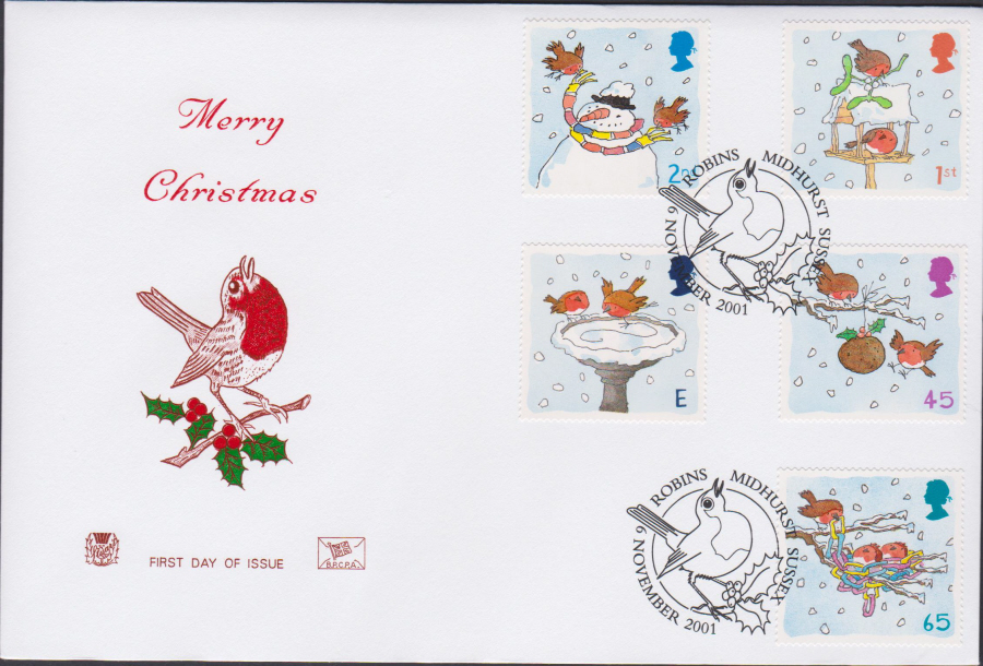 2001 -Christmas FDC Stuart -Robins,Midhurst,Sussex , Postmark