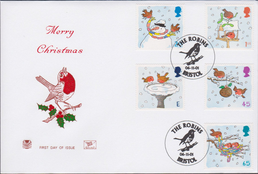 2001 -Christmas FDC Stuart - The Robins, Bristol , Postmark - Click Image to Close