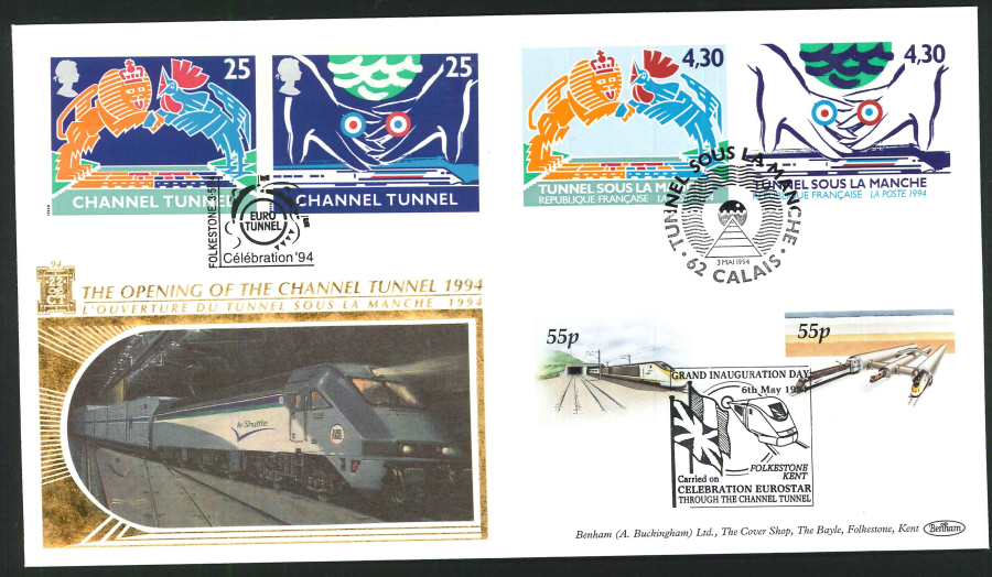 1994 - Channel Tunnel Pair of First Day Covers - Le Shuttle, Folkestone & Euro Tunnel Postmark - Click Image to Close