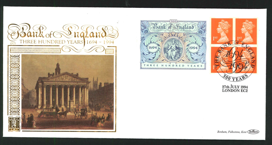 1994 - Bank of England Commemorative Label First Day Cover - 300 Years Bank of England Postmark - Click Image to Close