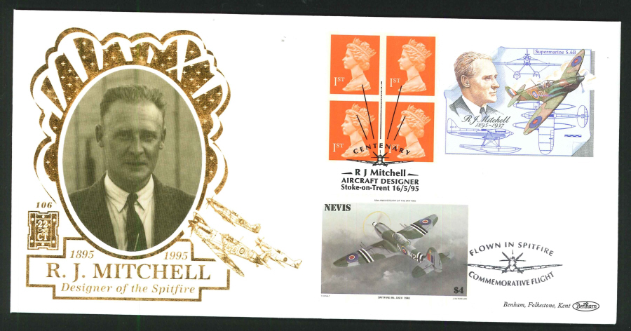 1995 - Spitfire Commemorative Label First Day Cover - R J Mitchell, Stoke on Trent Postmark