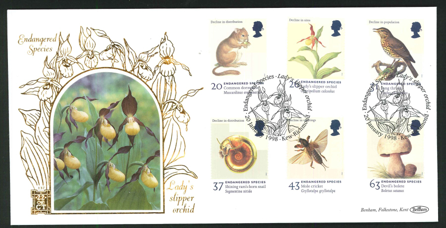 1998 - Endangered Species First Day Cover - Ladies Slipper Orchid, Kew, Richmond Postmark