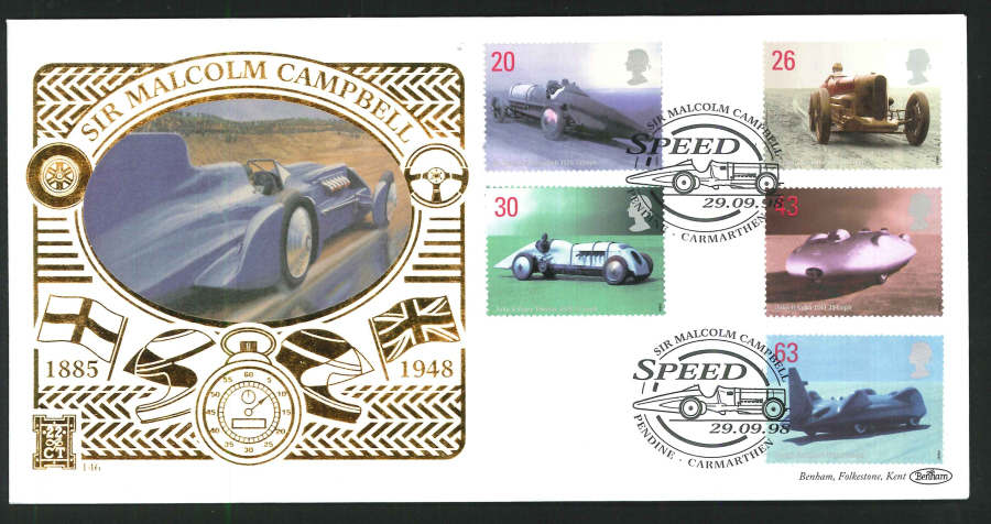1998 - Speed First Day Cover - Sir Malcolm Campbell, Pendine Postmark