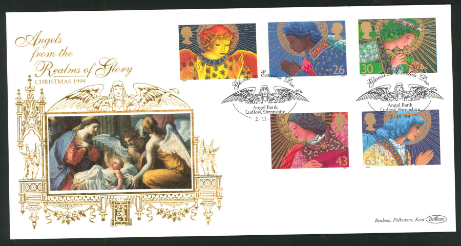 1998 - Christmas First Day Cover - Gloria in Exceleis, Angel Bank Postmark - Click Image to Close