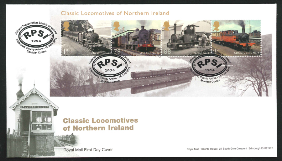 2013 - Classic Locomotives of Northern Ireland First Day Cover, RPSI / Whitehead, County Antrim Postmark