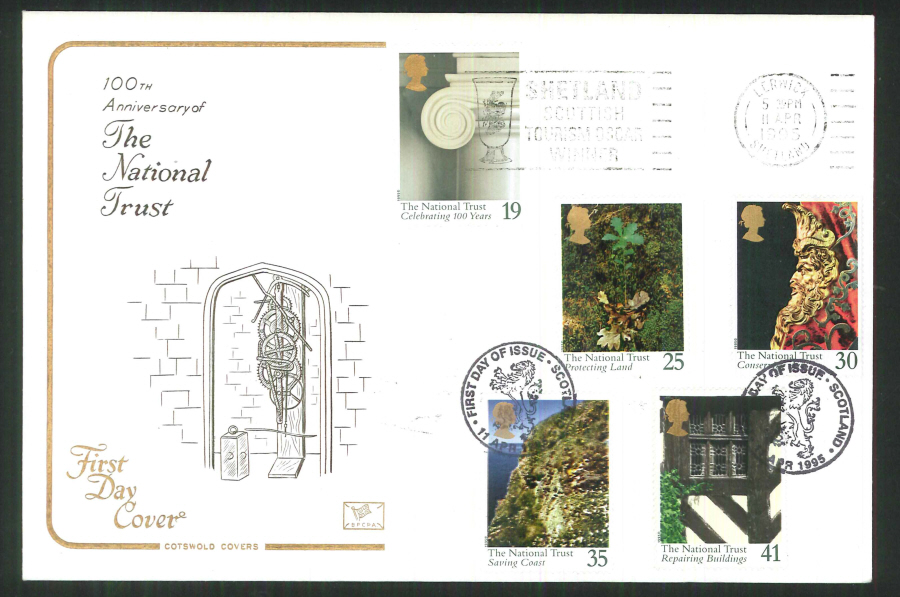 1995 - National Trust Cotswold Slogan FDC - Shetland Scottish Tourism Winner Postmark