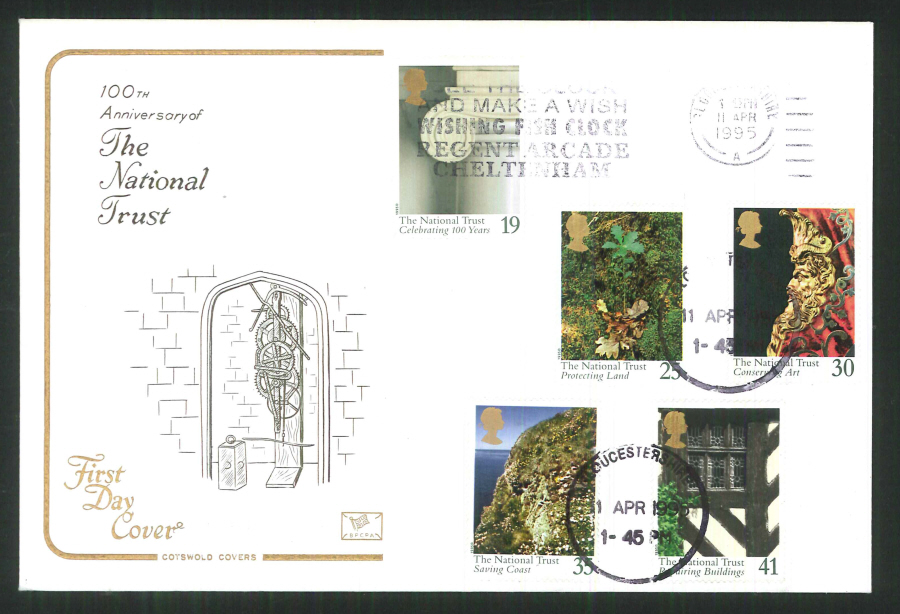 1995 - National Trust Cotswold Slogan FDC - See the Clock Make a Wish Postmark