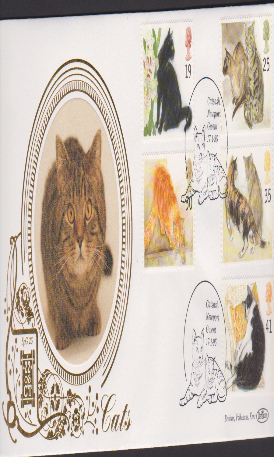 1995 -Benham Cats First Day Cover - Catsash Postmark SPG25
