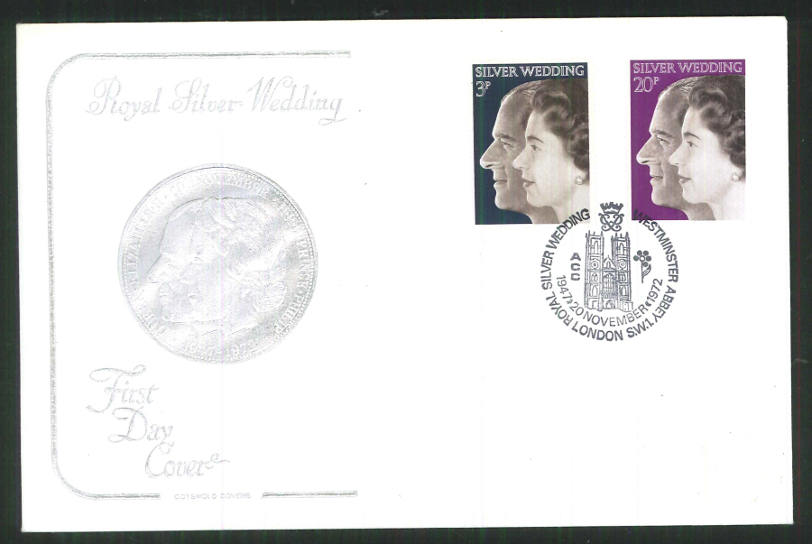 1972 Cotswold Silver Wedding FDC Westminster Abbey Postmark - Click Image to Close