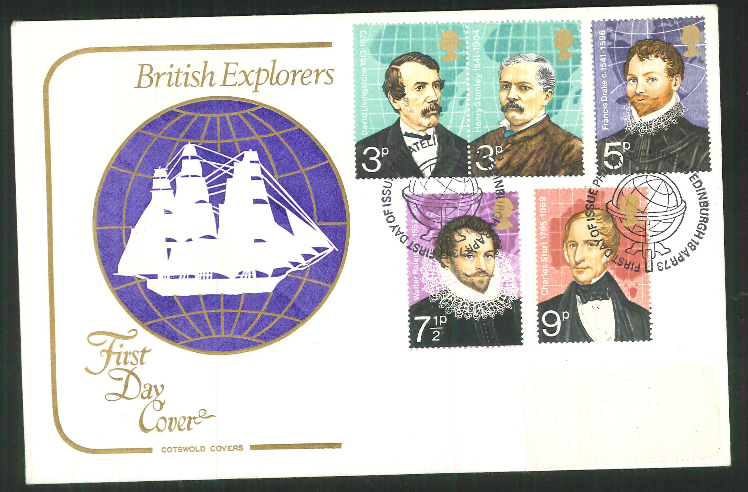 1973 Cotswold British Explorers FDC F D I Edinburgh Postmark