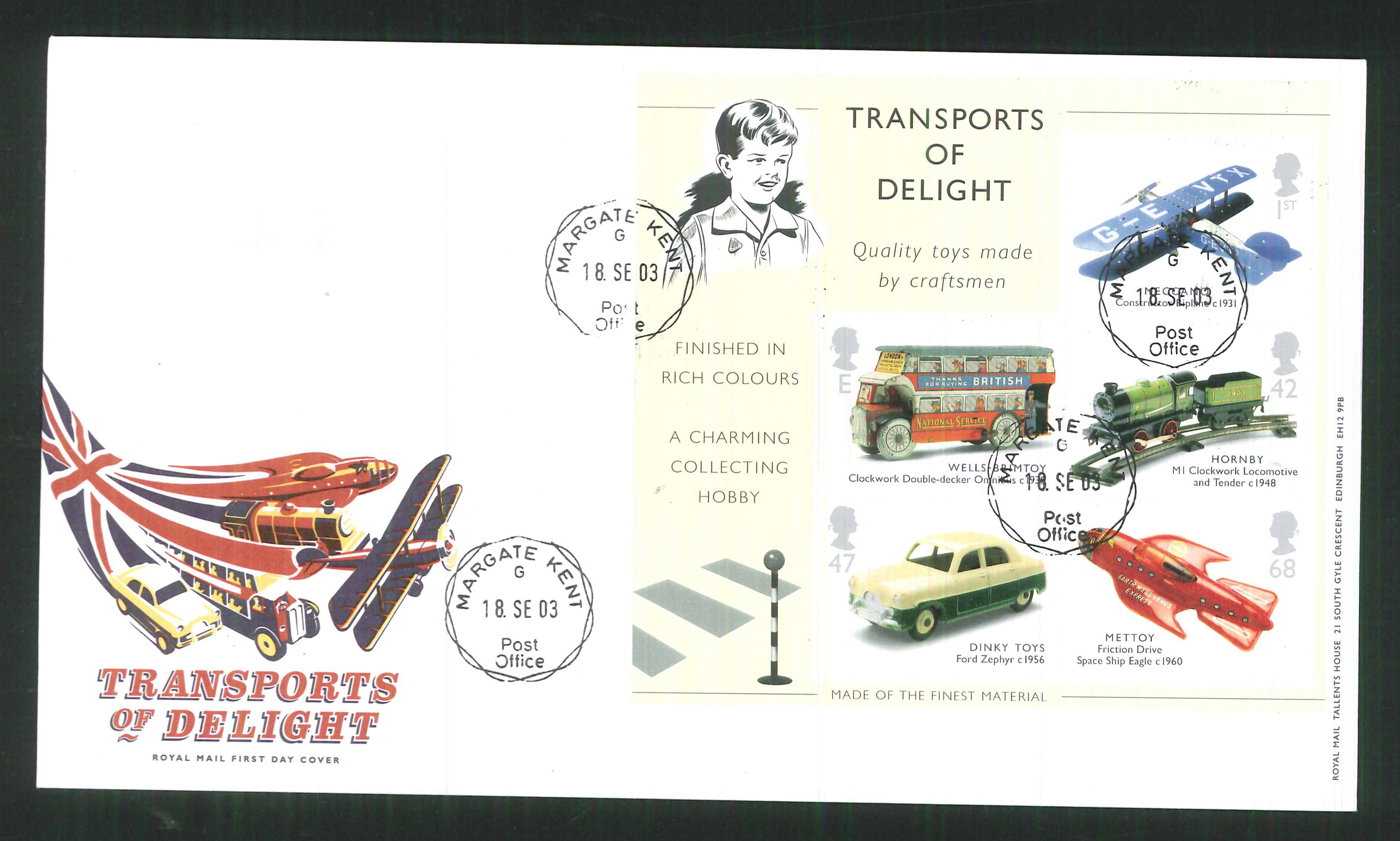 2003 Transports of Delight M/S F D C Margate CDS Handstamp