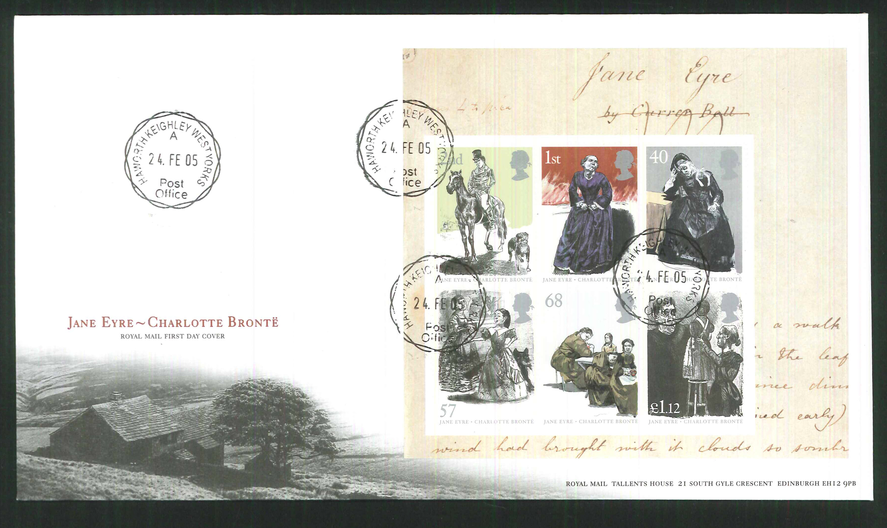 2005 Jane Eyre M/S FDC Haworth C D S Handstamp