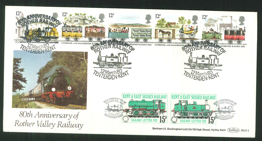 1980 Kent & East Sussex Railway FDC Liverpool Manchester Railway Tenterden Kent Postmark - Click Image to Close