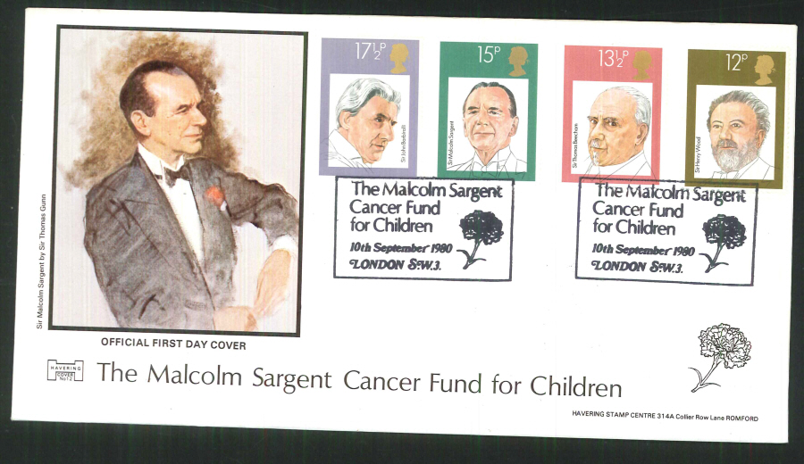 1980 Havering FDC MUSIC Malcolm Sargent, London Postmark - Click Image to Close