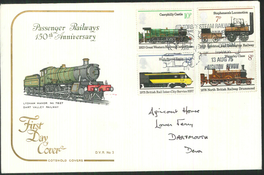 1975 Cotswold Railway FDC Torbay Steam Railway Postmark
