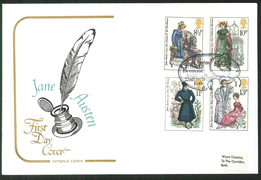 1975 Cotswold Jane Austen FDC Bi- centenary Bath Postmark