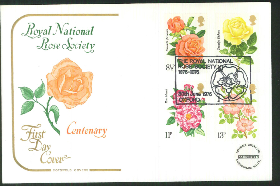1976 Cotswold FDC Roses - Rose Society Oxford Postmark - Click Image to Close
