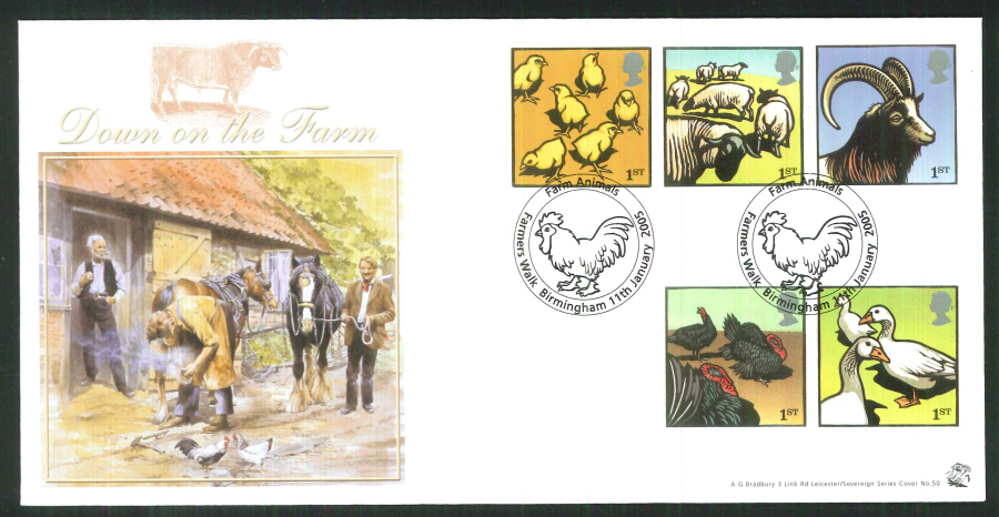 2005 Bradbury ( Sovereign No 50 ) Postmark: Farmers, featuring a chick, Special Handstamp - Click Image to Close