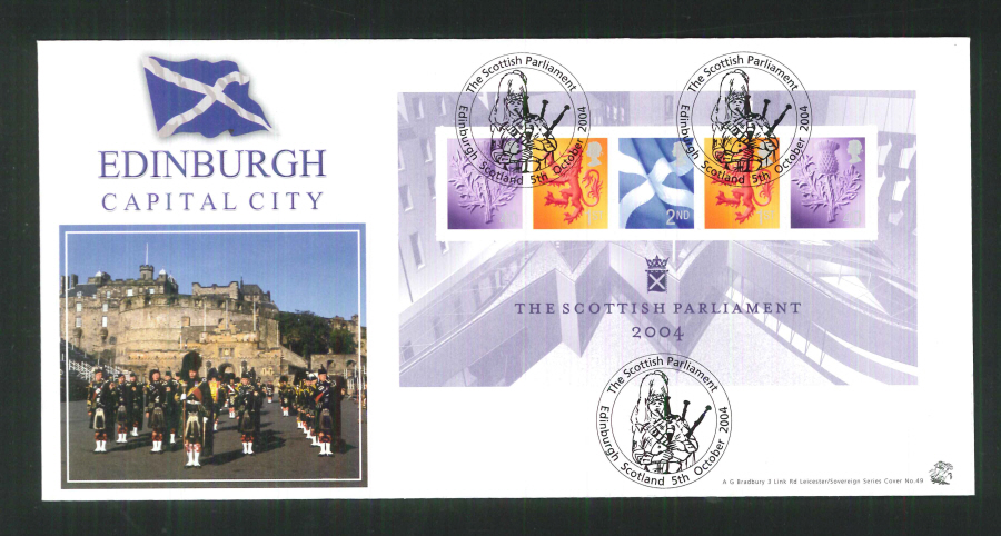 2004 Bradbury ( Sovereign No 49 ) Postmark:Scottish Parliament,Edinburgh, Piper Special Handstamp