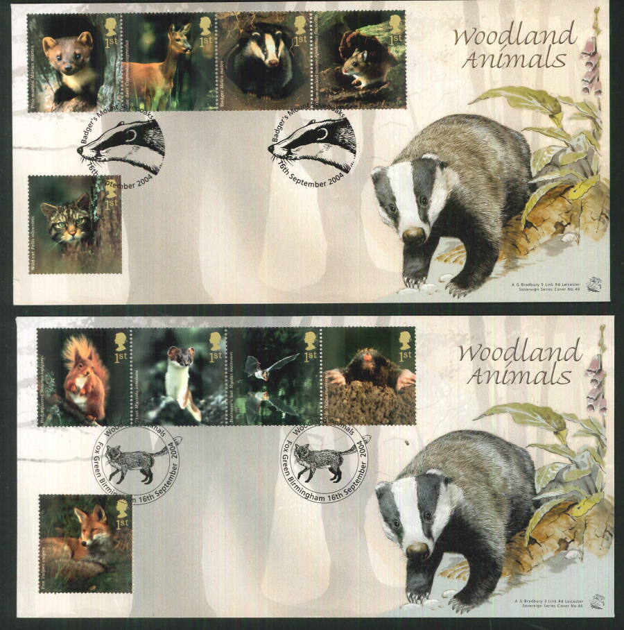 2004 Bradbury ( Sovereign No 46 ) Woodland Animals Postmark: Badgers Mount Special Handstamp