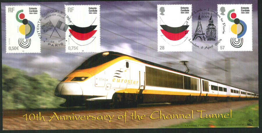 2004 Bradbury ( Sovereign No 42 ) Entente Cordiale - Postmark: London, Eiffel Tower and Big Ben, - Click Image to Close