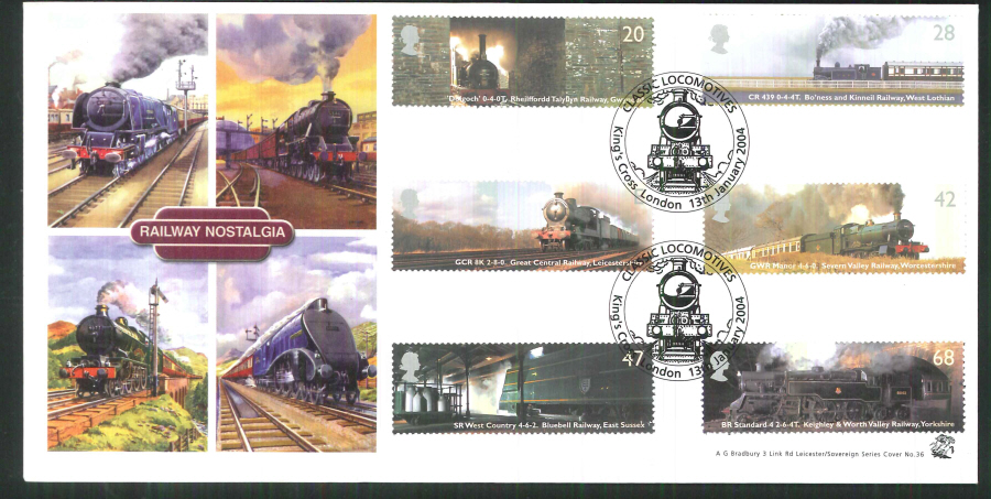 2004 Bradbury ( Sovereign No 36 Classic Locomotives - Postmark:King's Cross, Full Steam Ahead, Special Handstamp