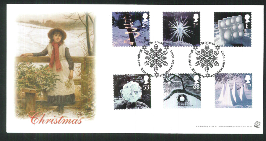 2003 Bradbury ( Sovereign No 35 ) Christmas Postmark:Bethlehem, Snowflake, Special Handstamp