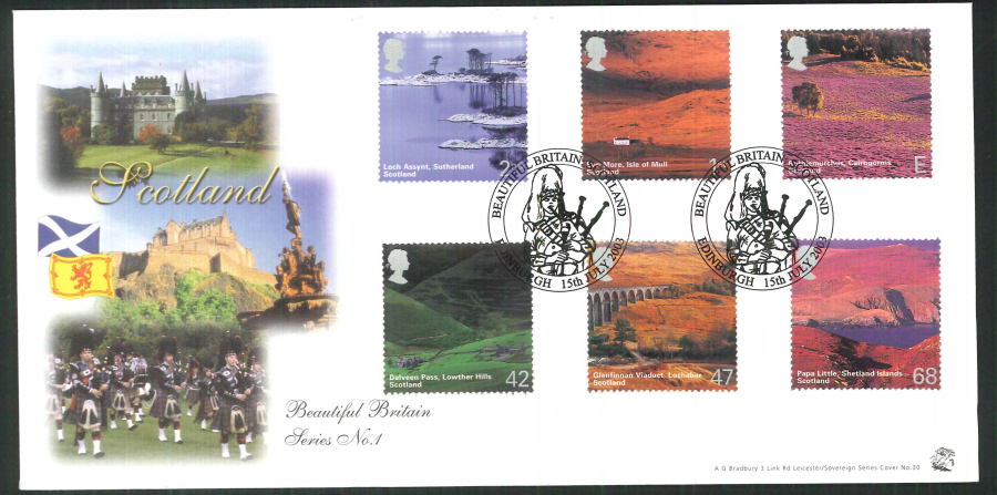 2003 Bradbury ( Sovereign No 30 ) Scotland - A British Journey Postmark: Edinburgh, piper, Special Handstamp - Click Image to Close