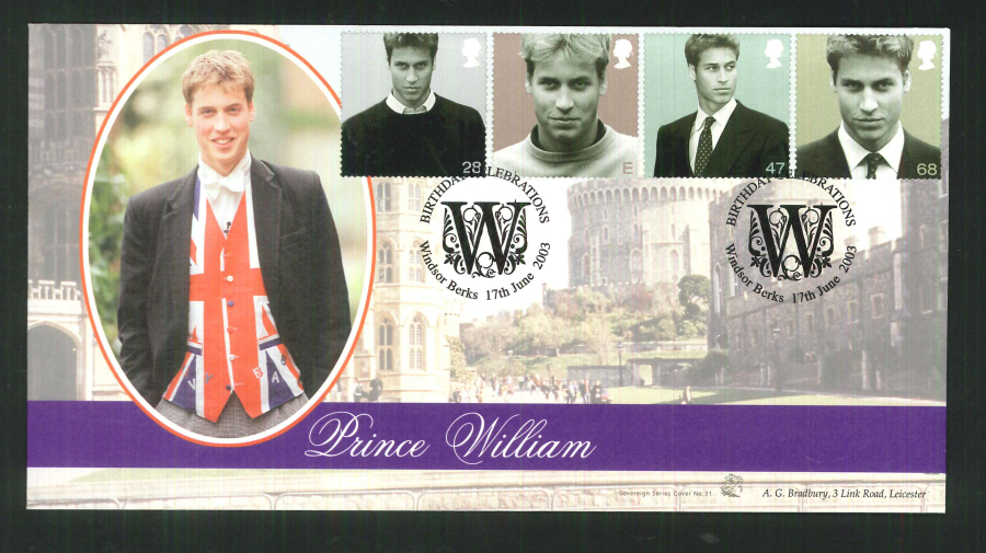 2003 Bradbury ( Sovereign No 31 ) Prince William's 21st - Postmark: Windsor Special Handstamp - Click Image to Close