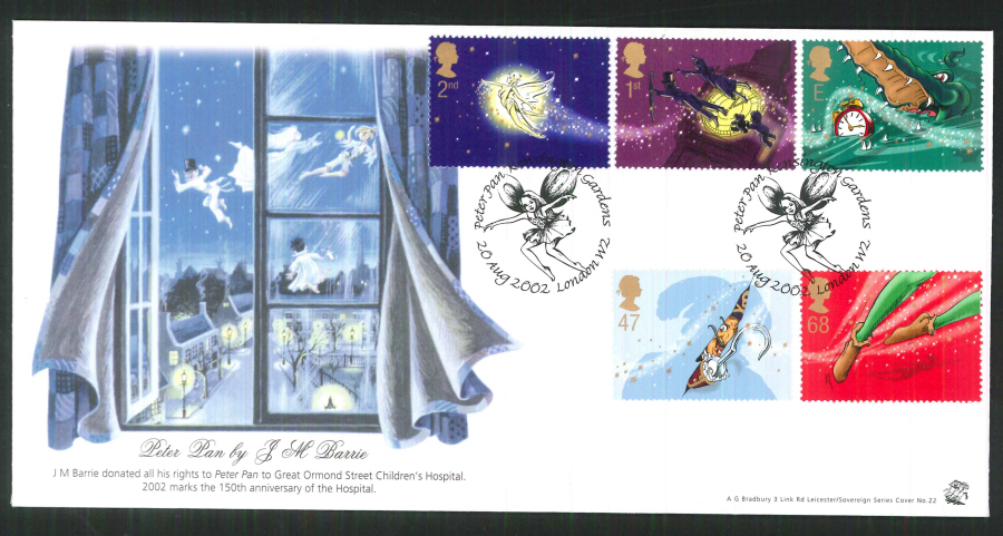 2002 Bradbury ( Sovereign No 22 ) Peter Pan Postmark: Kensington, Tinkerbell, Special Handstamp