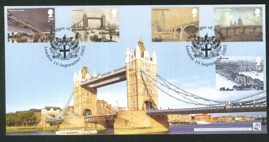 2002 Bradbury ( Sovereign No 18 ) Bridges of London Postmark: London, Coat of Arms, Special Handstamp