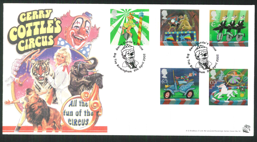 2002 Bradbury ( Sovereign No 14 ) Circuss Postmark: Birmingham Special Handstamp - Click Image to Close