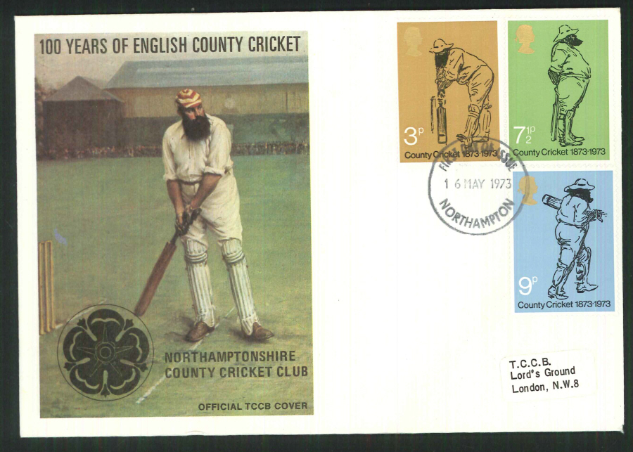 1973 TCCB Cricket FDC FDI Northampton - Click Image to Close