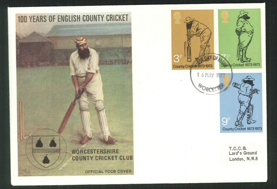 1973 TCCB Cricket FDC FDI Worcester - Click Image to Close