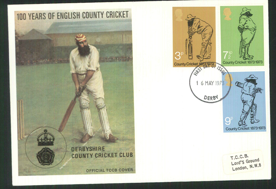 1973 TCCB Cricket FDC FDI Derby - Click Image to Close