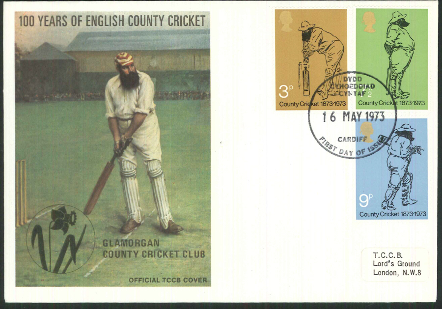 1973 TCCB Cricket FDC FDI Cardiff - Click Image to Close