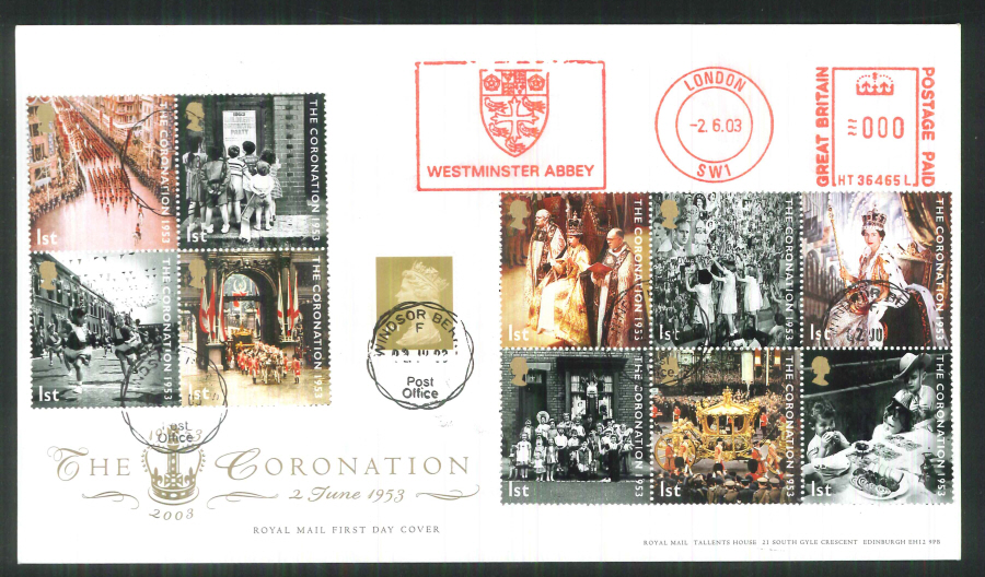 2003 Coronation Anniv. F D C Meter Mark Westminster Abbey + CDS Handstamp - Click Image to Close