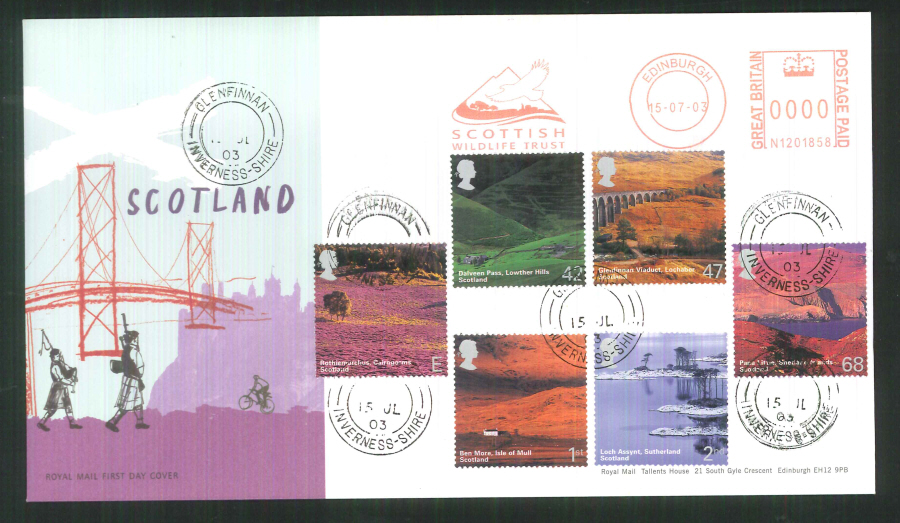 2003 Scotland F D C Meter Mark Scottish Wildlife Trust + CDS Handstamp