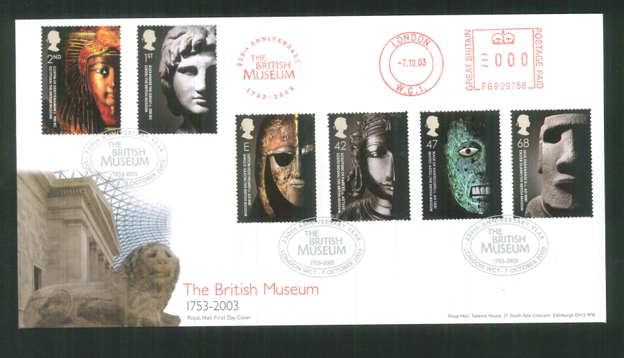 2003 British Museum F D C Meter Mark The British Museum + Handstamp - Click Image to Close